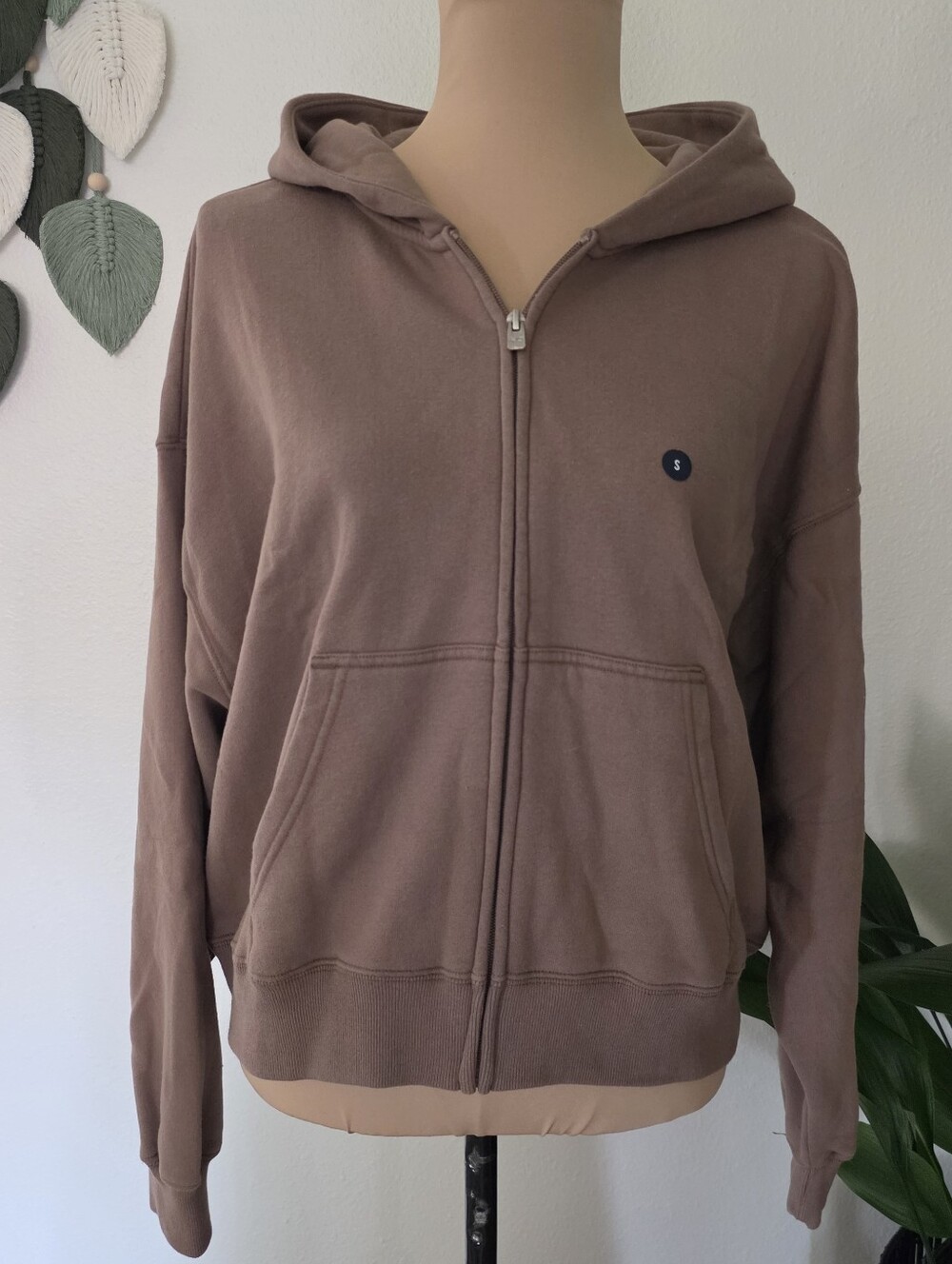 NWT Hollister Feel Good Easy Full Zip Up Hoodie LIght Brown - small
